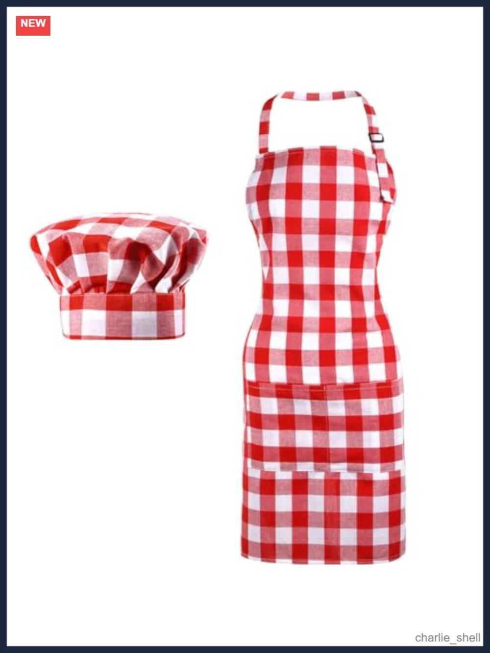 Chef Hat and Apron Set Plaid Polyester Adult Halloween Costume 2 Pc